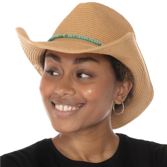 NWT MSRP$59 INC INTERNATIONAL CONCEPTS Bead-Trim Straw Cowgirl Hat - Picture 2 of 2